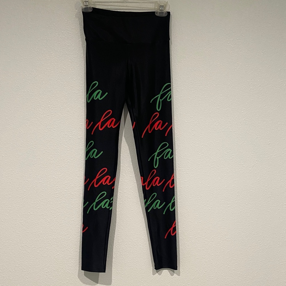 Black Leggings with Red and Green Script